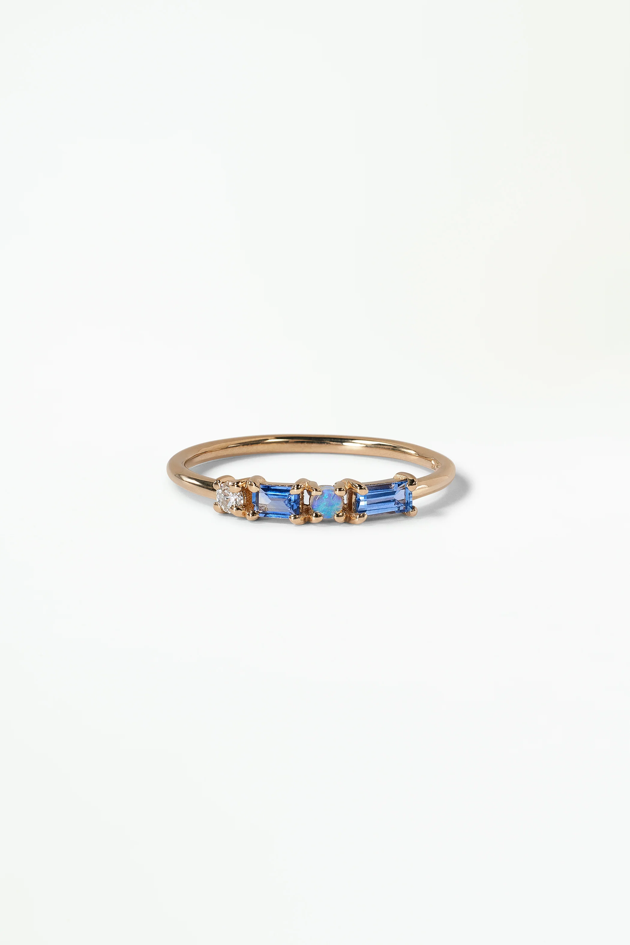 Sapphire, Diamond and Opal Pillar Ring