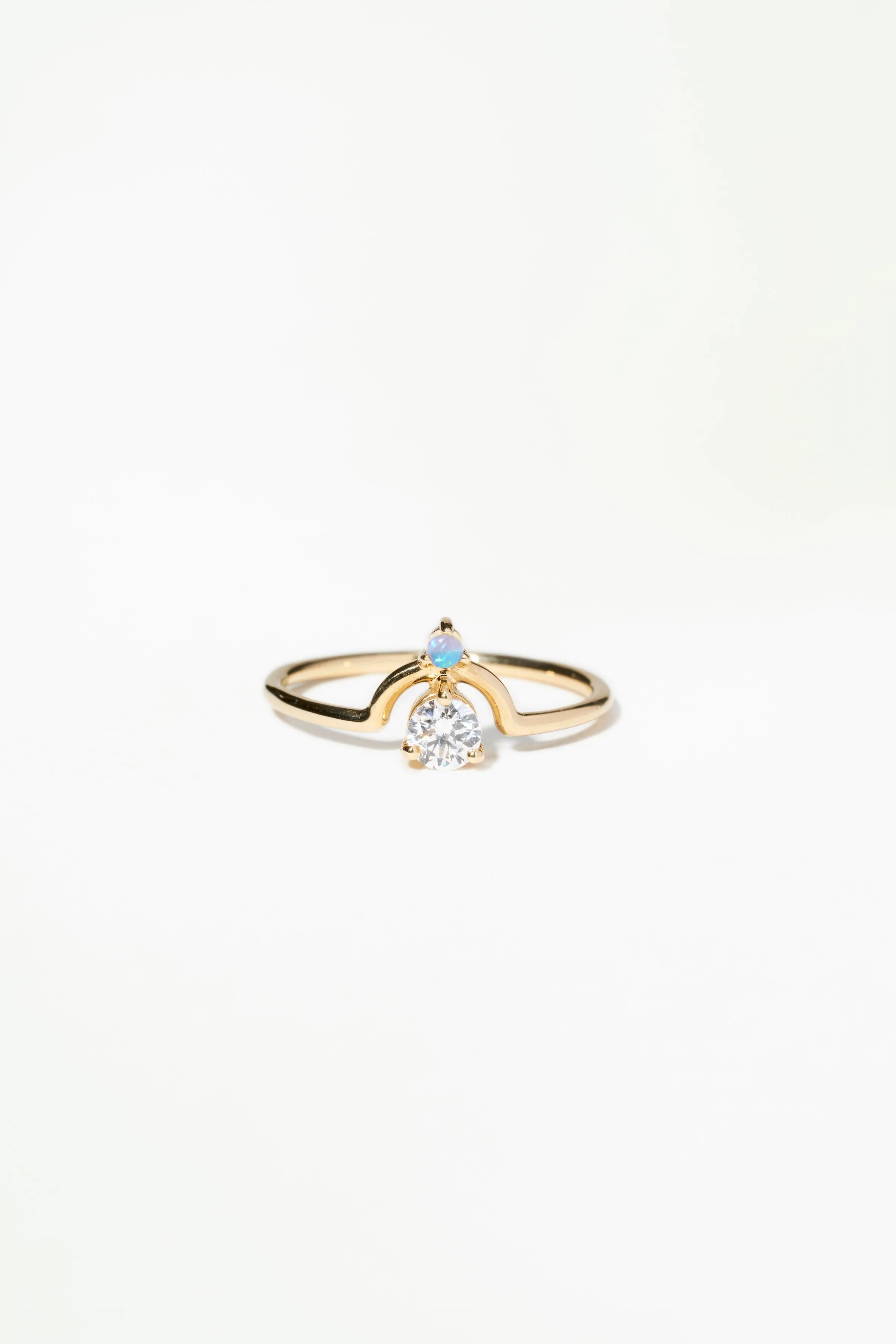 Small Nestled Diamond and Opal Ring